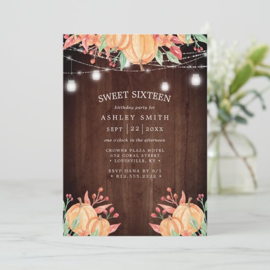 Pumpkin Harvest Waterverf Autumn Lights Sweet 16 Kaart (Staand voorkant)