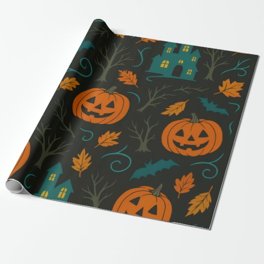 Pumpkin Haunt Pattern Cadeaupapier (Uitgerold)