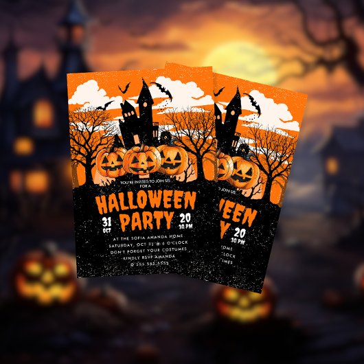 Pumpkin Haunted House Halloween Party Kaart