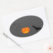 Pumpkin head, bat and ghost on gray ovale sticker (Envelop)