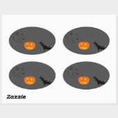 Pumpkin head, bat and ghost on gray ovale sticker (Vel)