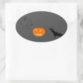 Pumpkin head, bat and ghost on gray ovale sticker (Tas)