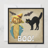 Pumpkin Head Black Cat Bats Halloween Party Invite Kaart (Achterkant)