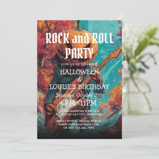 Pumpkin Head Halloween Rock and Roll Party Kaart (Staand voorkant)