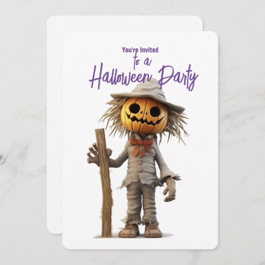 Pumpkin Head Scarecrow Halloween Party Kaart (Voorkant / Achterkant)