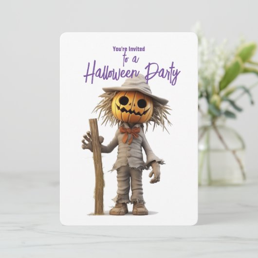 Pumpkin Head Scarecrow Halloween Party Kaart (Staand voorkant)