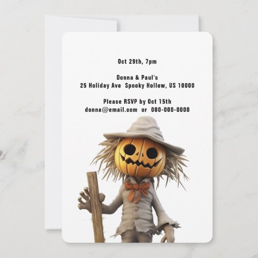 Pumpkin Head Scarecrow Halloween Party Kaart (Achterkant)