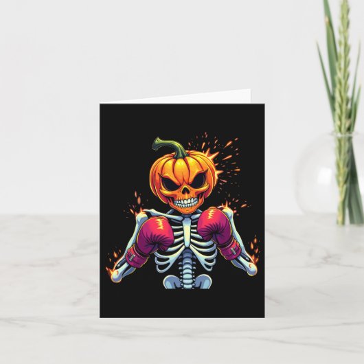 Pumpkin Head Skeleton Boxing Halloween Spooky Figh Kaart (Voorkant)