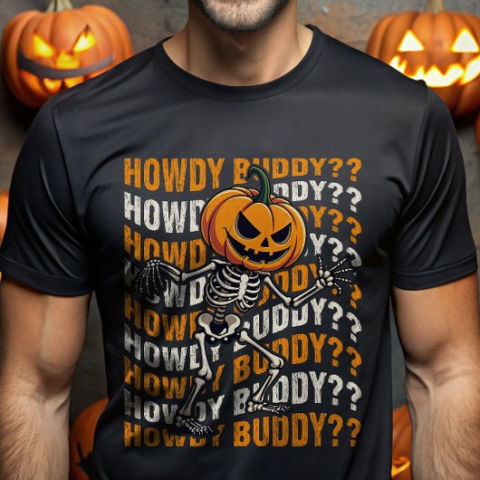 Pumpkin Head Skeleton Howdy Buddy Halloween Grappi T-shirt