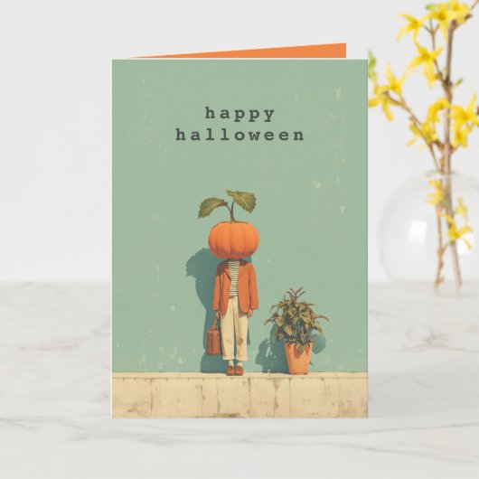 Pumpkin Head Surreal Portrait Kaart (Gele Bloem)