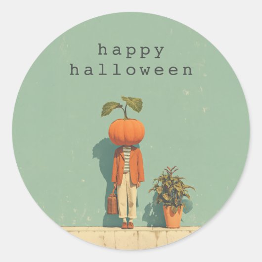 Pumpkin Head Surreal Portrait Ronde Sticker (Voorkant)