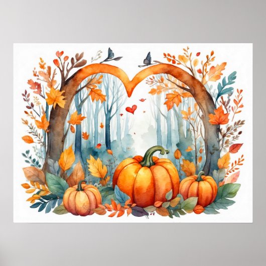 Pumpkin Heart Autumn Forest Wall Poster (Voorkant)