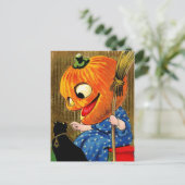 Pumpkin-heks en zwarte kat briefkaart (Staand voorkant)