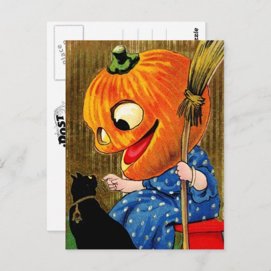 Pumpkin-heks en zwarte kat briefkaart (Voorkant / Achterkant)