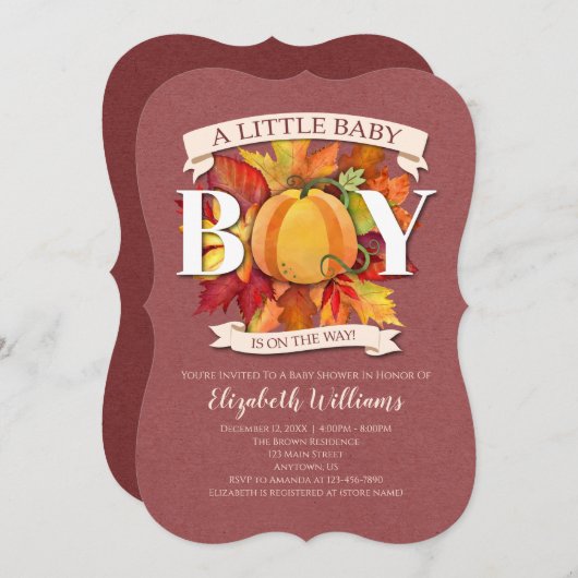 Pumpkin Herfst Autumn Boy Baby shower Kaart (Voorkant / Achterkant)