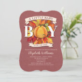 Pumpkin Herfst Autumn Boy Baby shower Kaart (Staand voorkant)