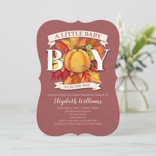 Pumpkin Herfst Autumn Boy Baby shower Kaart (Staand voorkant)