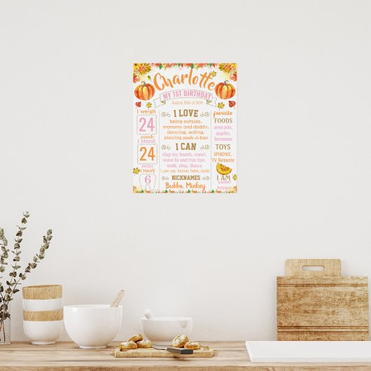 Pumpkin Herfst Autumn Halloween Birthday-teken Poster (Keuken)