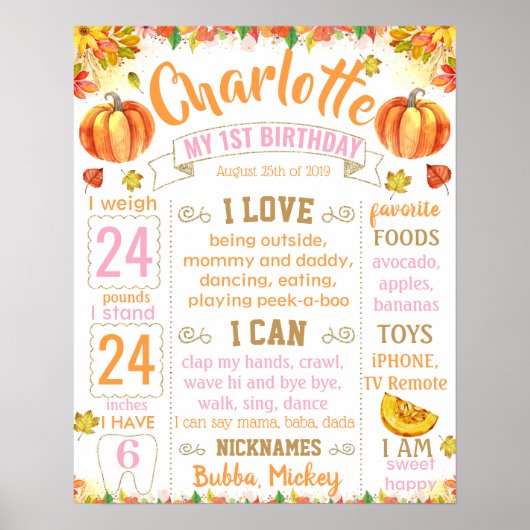 Pumpkin Herfst Autumn Halloween Birthday-teken Poster (Voorkant)