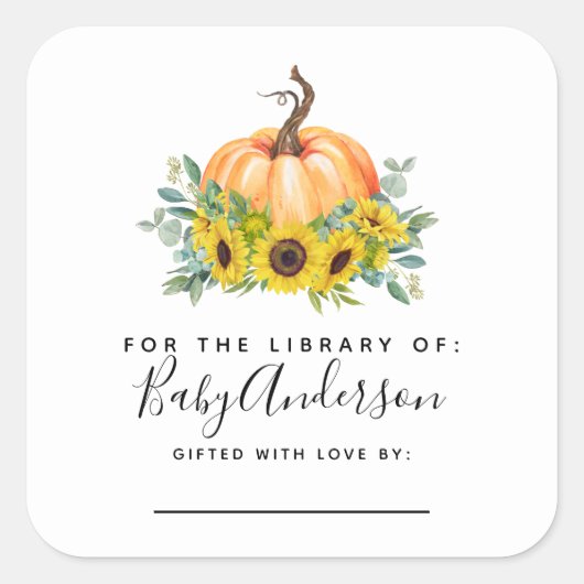 Pumpkin Herfst Baby shower Bladplaat Vierkante Sticker (Voorkant)