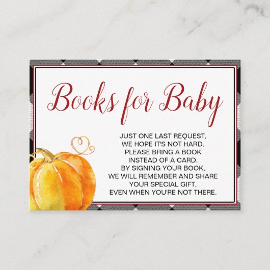 Pumpkin Herfst Baby shower Books for Baby Informatiekaartje (Voorkant)