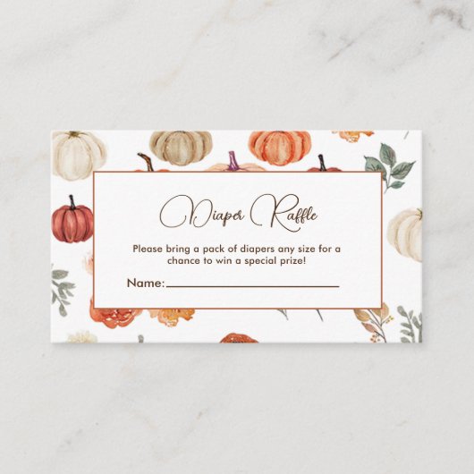 Pumpkin Herfst Baby shower Diaper Raffle Informatiekaartje (Voorkant)
