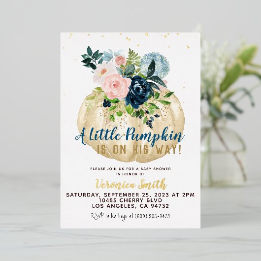 Pumpkin Herfst Baby shower Folie Uitnodiging (Staand Voorkant)