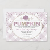 Pumpkin herfst baby shower gingham confetti paars kaart (Voorkant)