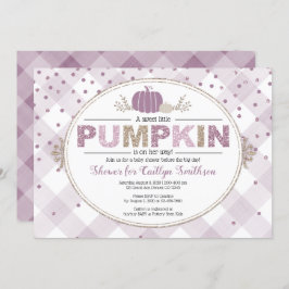 Pumpkin herfst baby shower gingham confetti paars kaart