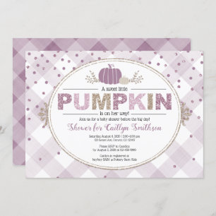 Pumpkin herfst baby shower gingham confetti paars kaart