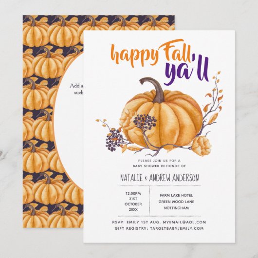Pumpkin Herfst Baby shower Halloween Org/Purp Kaart (Voorkant / Achterkant)