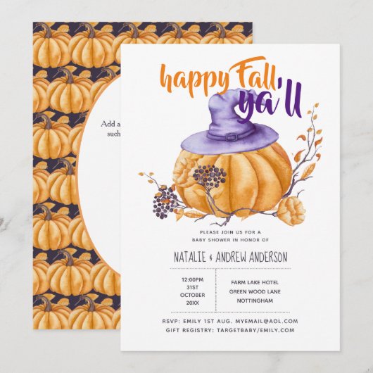 Pumpkin Herfst Baby shower Halloween Org/Purp Kaart (Voorkant / Achterkant)