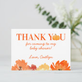 Pumpkin Herfst Baby shower Hartelijk dank Bedankkaart (Staand voorkant)