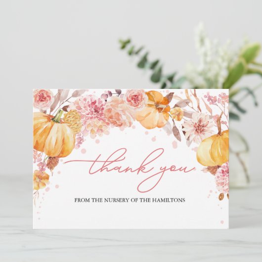 Pumpkin Herfst Baby shower Hartelijk dank Kaart (Staand voorkant)