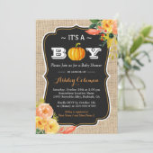 Pumpkin Herfst Baby shower Het is een jongen Rusti Kaart (Staand voorkant)
