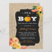 Pumpkin Herfst Baby shower Het is een jongen Rusti Kaart (Voorkant / Achterkant)