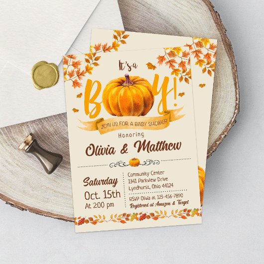 Pumpkin Herfst Baby shower Invitation Boy Kaart