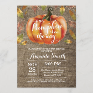 Pumpkin Herfst Baby shower Invitation Burlap Kaart