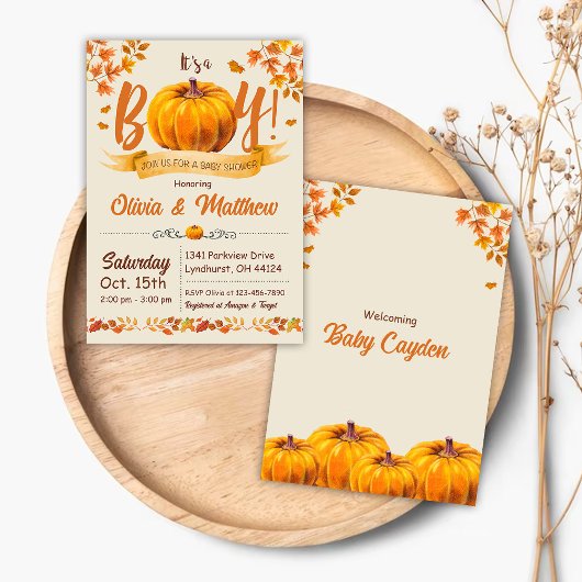 Pumpkin Herfst Baby shower Invitation It's a Boy Kaart
