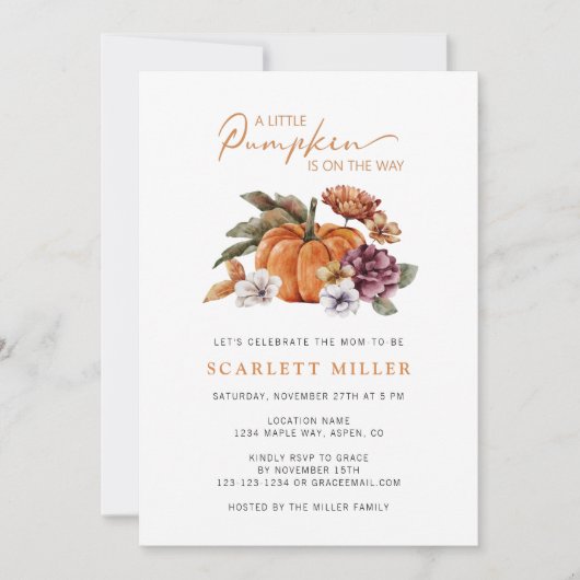 Pumpkin Herfst Baby shower Kaart (Voorkant)