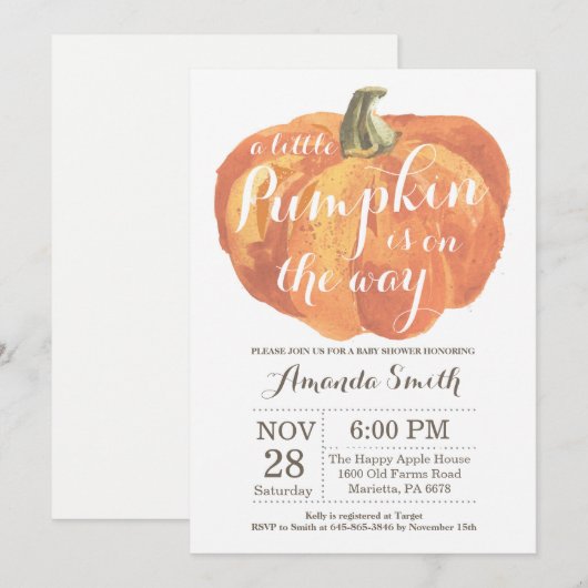 Pumpkin Herfst Baby shower Kaart (Voorkant / Achterkant)