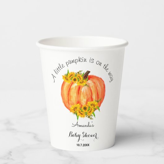 Pumpkin Herfst Baby shower Oranje Witte Papierkop Papieren Bekers (Achterkant)