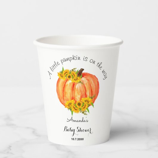 Pumpkin Herfst Baby shower Oranje Witte Papierkop Papieren Bekers (Voorkant)