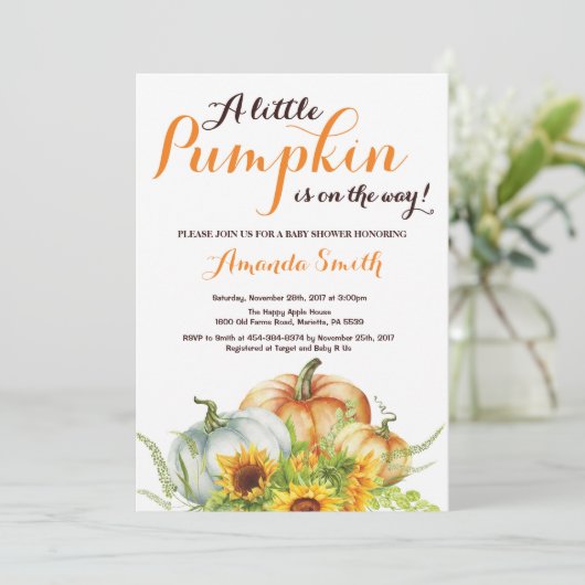 Pumpkin Herfst Baby shower Uitnodiging (Staand voorkant)