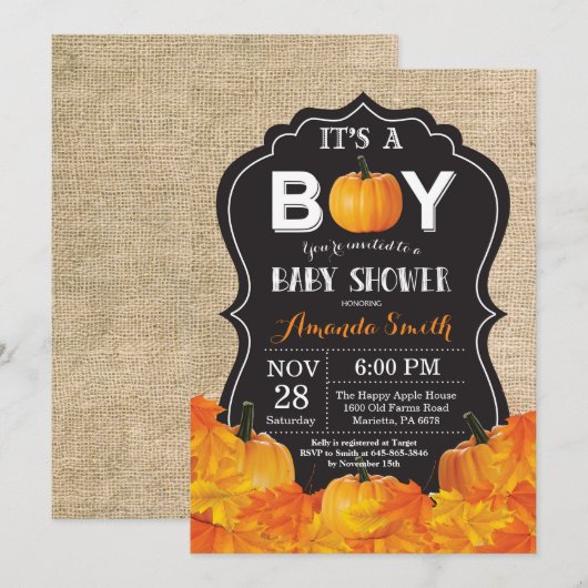 Pumpkin Herfst Baby shower-uitnodigingskaart Burla Kaart (Voorkant / Achterkant)