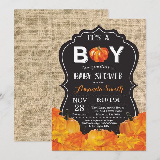 Pumpkin Herfst Baby shower-uitnodigingskaart Burla Kaart (Voorkant / Achterkant)