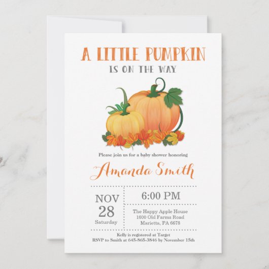 Pumpkin-Herfst Baby shower-uitnodigingskaart Kaart (Voorkant)