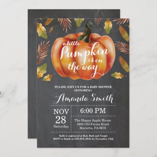 Pumpkin Herfst Baby shower Uitnodigingskarton Kaart (Voorkant / Achterkant)