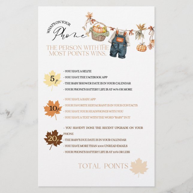 Pumpkin Herfst Baby shower Wat op Telefoonspel (Voorkant)