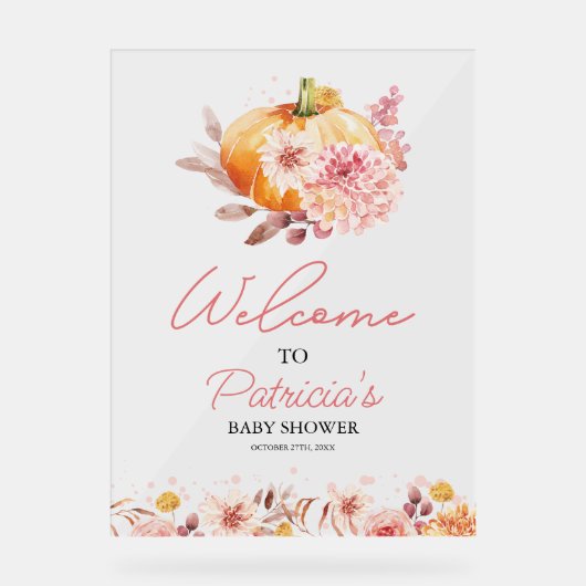 Pumpkin Herfst Baby shower Welkomstbord Acryl Bord (Voorkant)